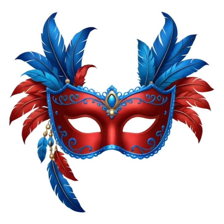 masquerade mask grey with blue and red feathers sticker