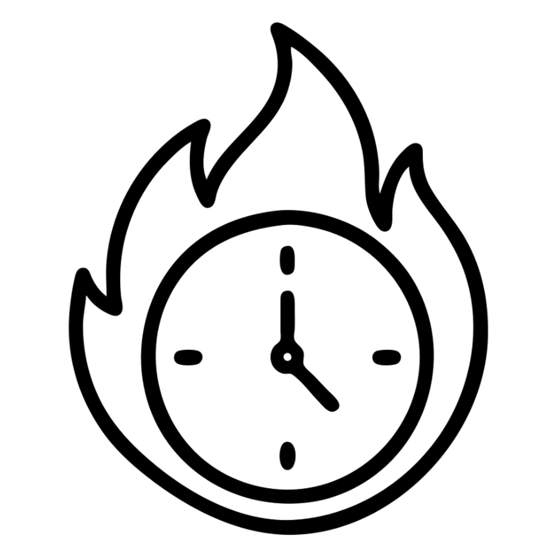 outlined clock on fire icon sticker