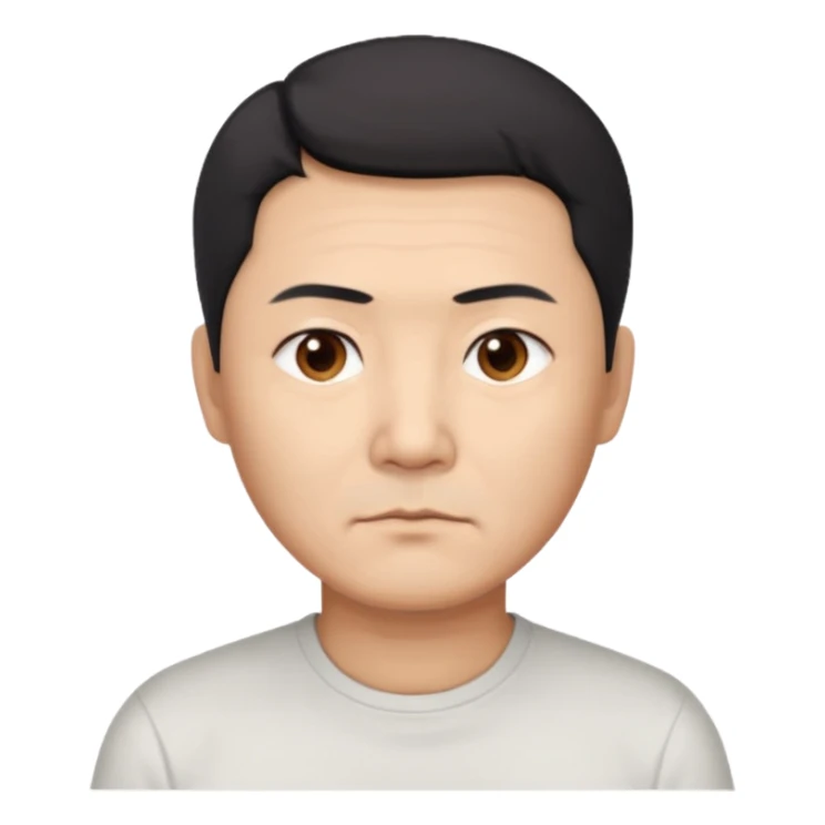 Chinese man 52 years old, calm serious expression, short black hair with gray temples, brown eyes, simple white shirt sticker