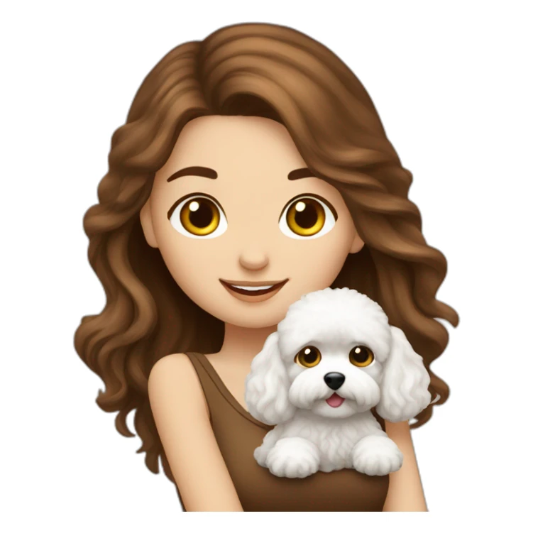 Long brown hair turkish girl with white maltipoo sticker