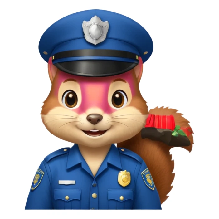 cute squirrel in police uniform emoji, police cap, smiling sticker