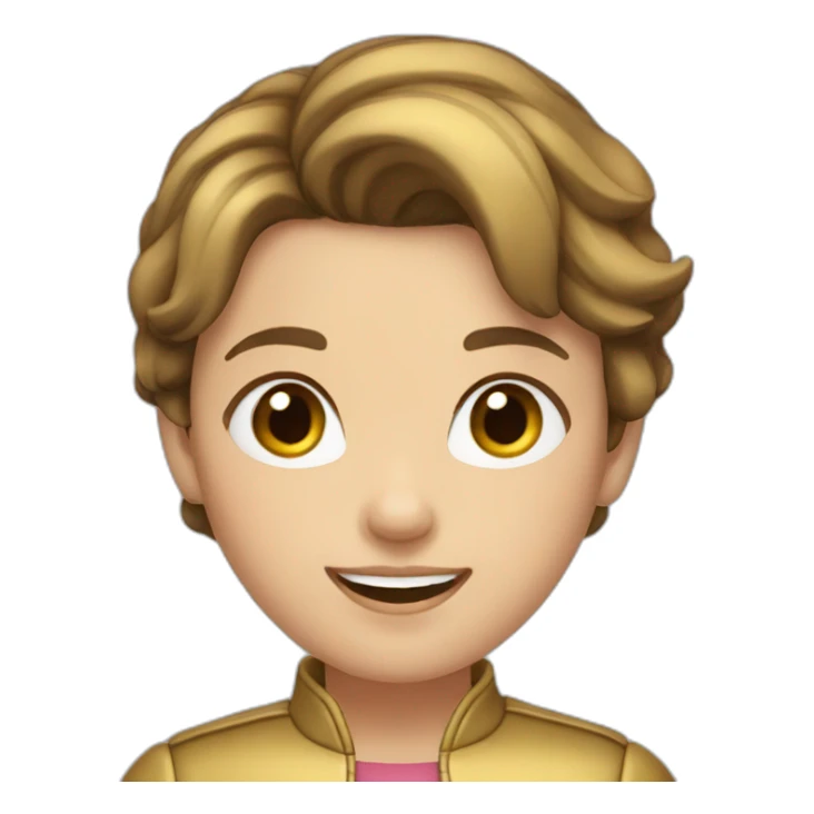 girl-short brown hair-gold jacket-smile-ear rings sticker