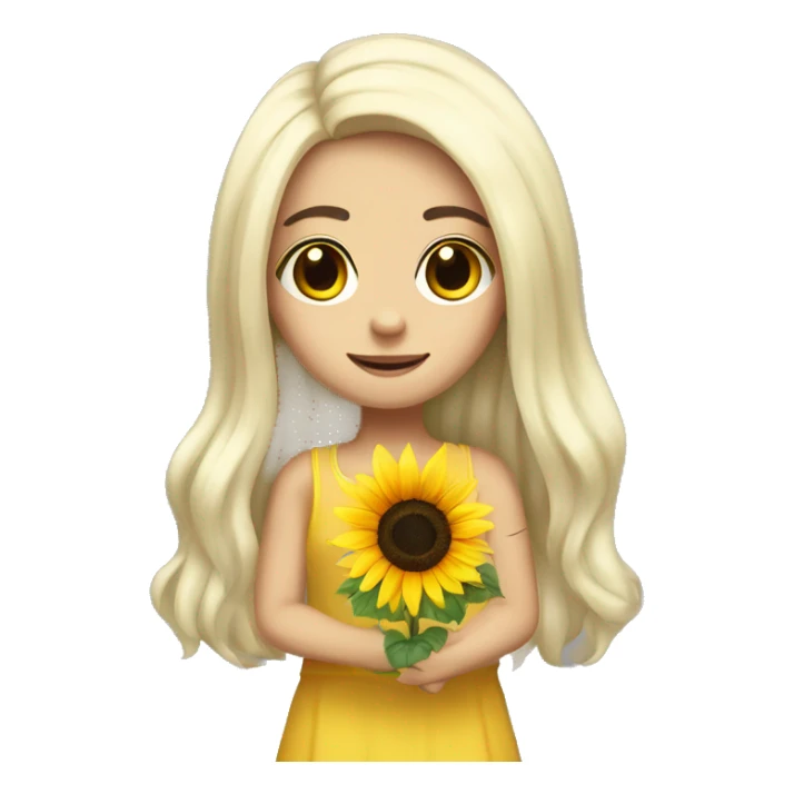 black hair white girl medium long hair holding sunflower sticker