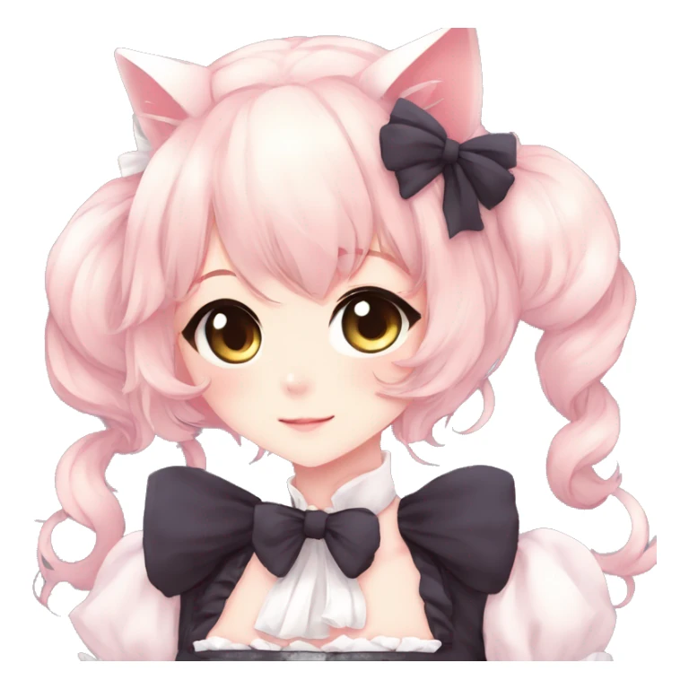 Gorgeous anime style catlady with blushing face with maid outfit bow tie idol model kawaiicore pearly petite simplistic aesthetic trending style sticker