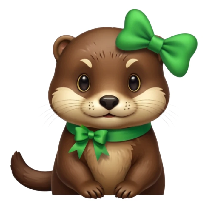 Otter with a green bow on the side of the ear  sticker