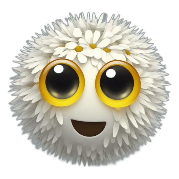 3d sphere with a cartoon dandelion texture with big kind eyes sticker