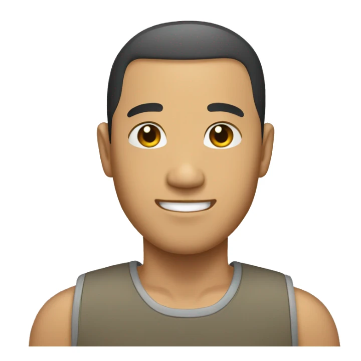 an asian guy with a buzz cut, a tan skin, tall sticker
