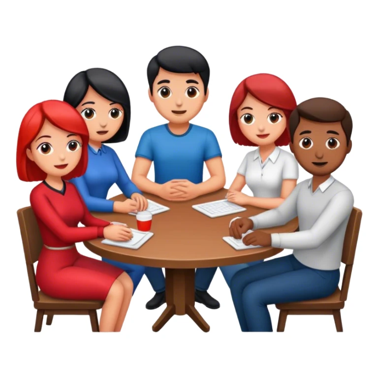 Four men and women sitting at a table sticker