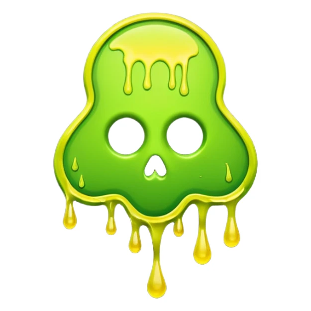 radioactive hazard symbol stylized to look like it is melting. The symbol is bright neon green and toxic yellow, with smooth dripping edges like liquid. sticker