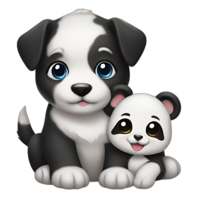 a puppy holding a baby panda sticker
