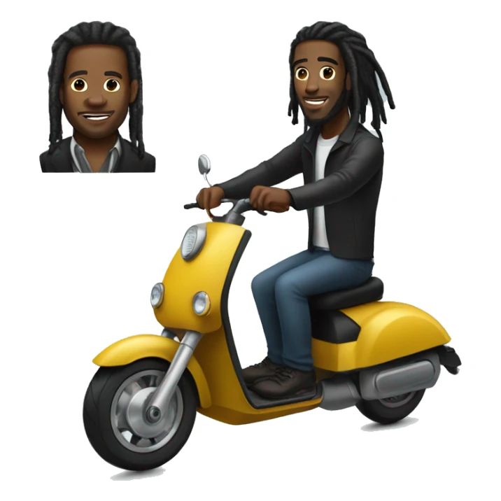 A black man with dreads on a Bugatti electric scooter sticker