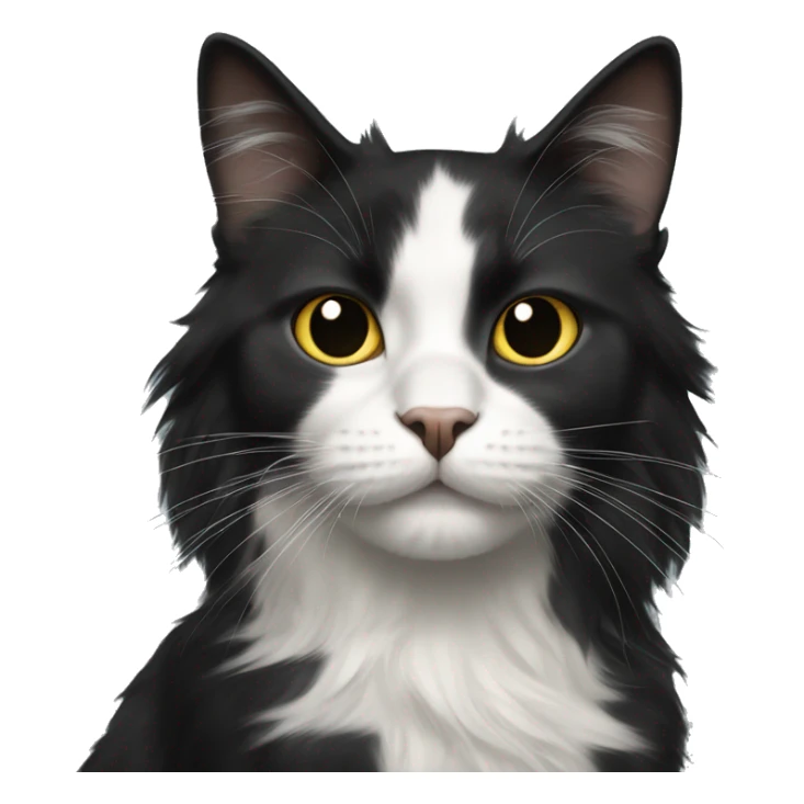 black cat domestic long-haired with white spot sticker