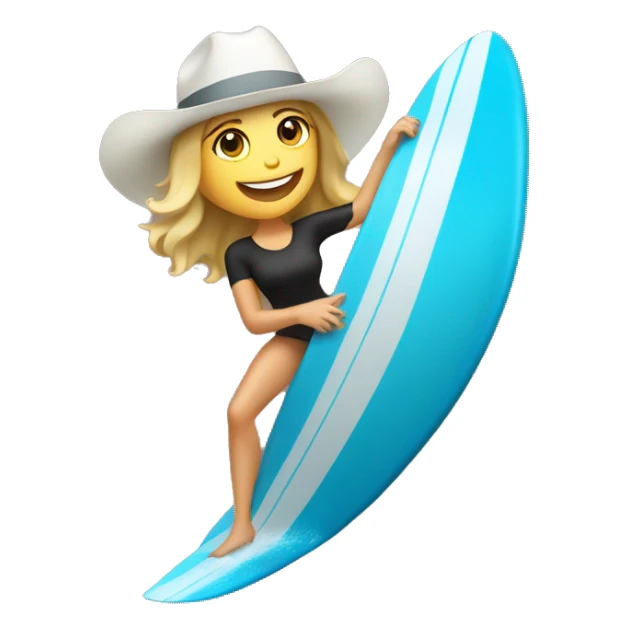 White Girl surfing a wave wearing a cowboy hat sticker