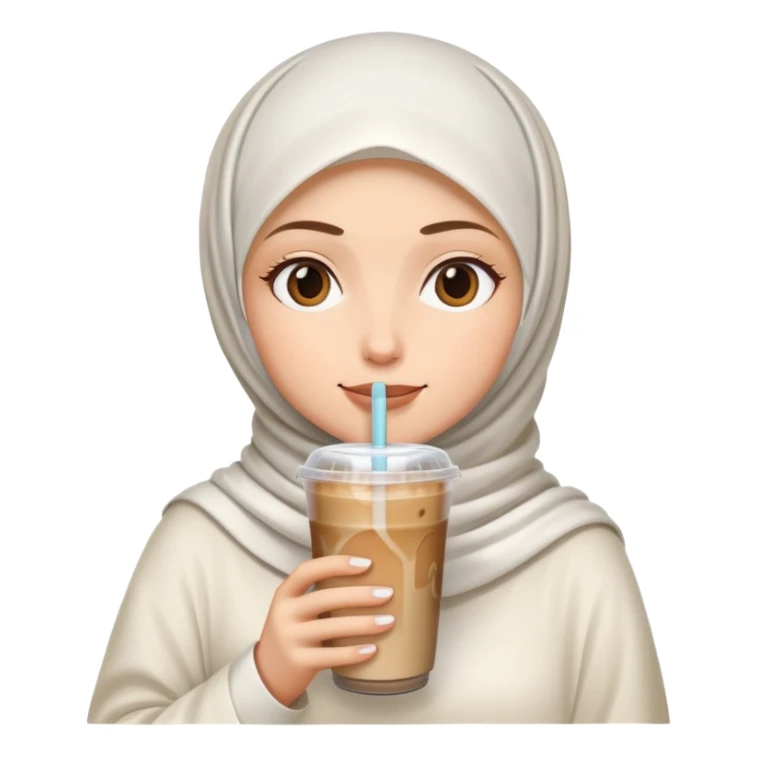 White hijab girl drinking iced coffee sticker