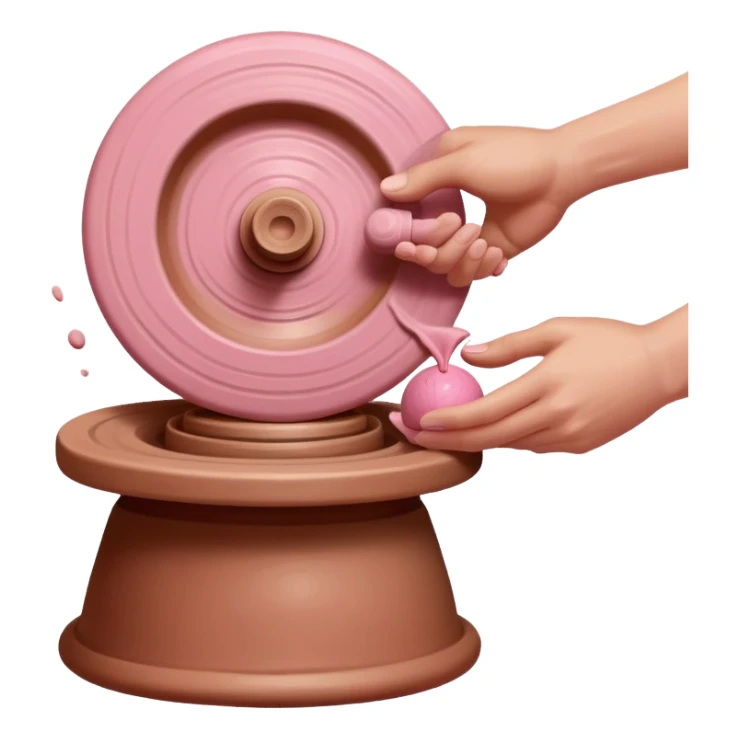 hand throwing a ball of pink clay onto a spinning pottery wheel sticker