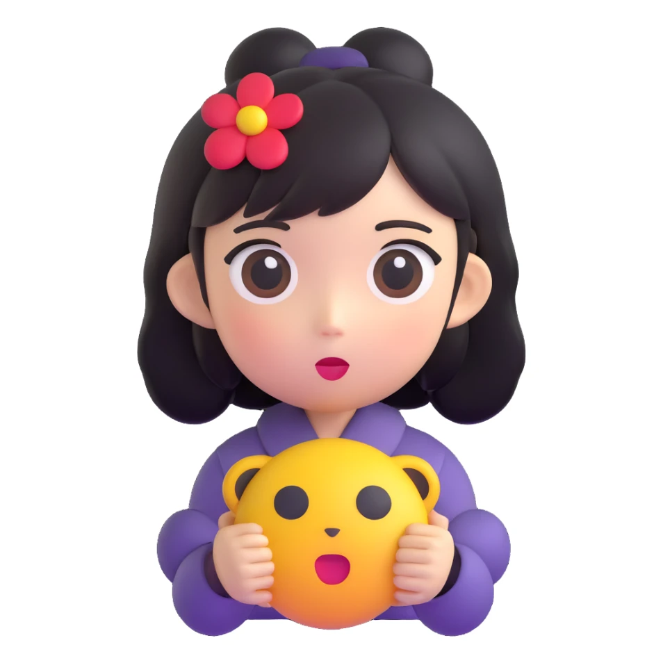 Japanese girl, 3D emoji style, round face, big eyes sticker