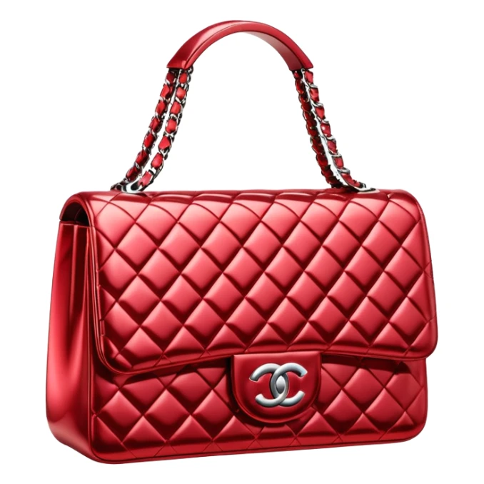 Isolated 3d rendering, futuristic ultra sparkly red metallic Chanel bag sticker