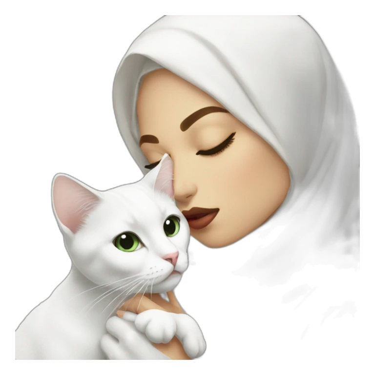 Hijab women kissing white cat sticker