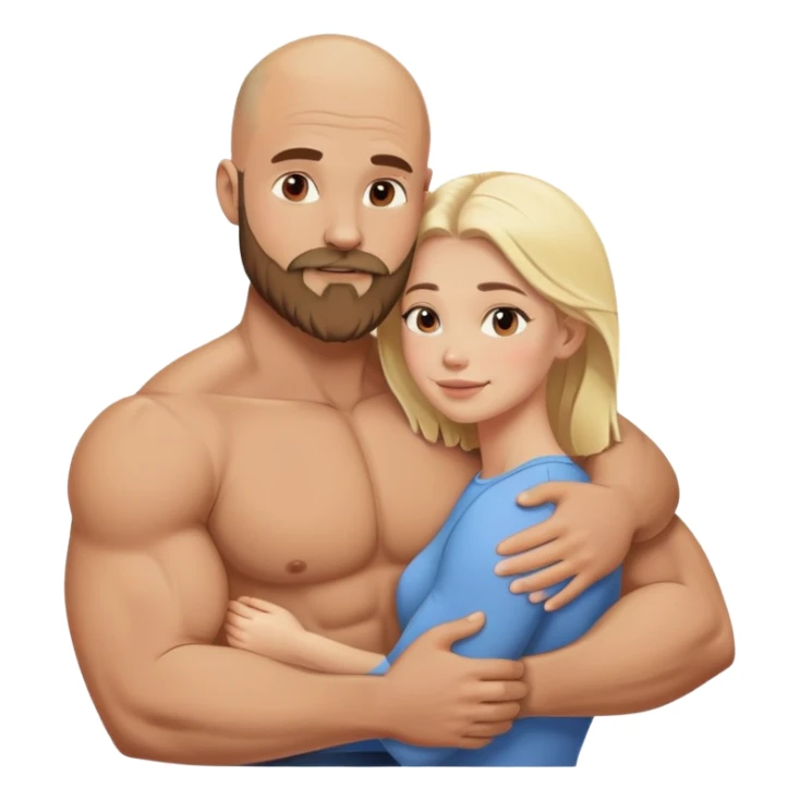 Muscular Bald man with a beard hugging his young blondeish wife sticker