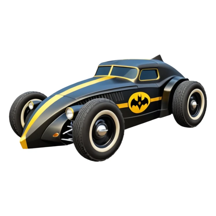  the animated series aerodynamic futuristic Venom Batmobile loosely based on 1936 school bus (flat long straight faceted mechanical body) stealthy town hot rod desert dirt racing rwd buggy  sticker