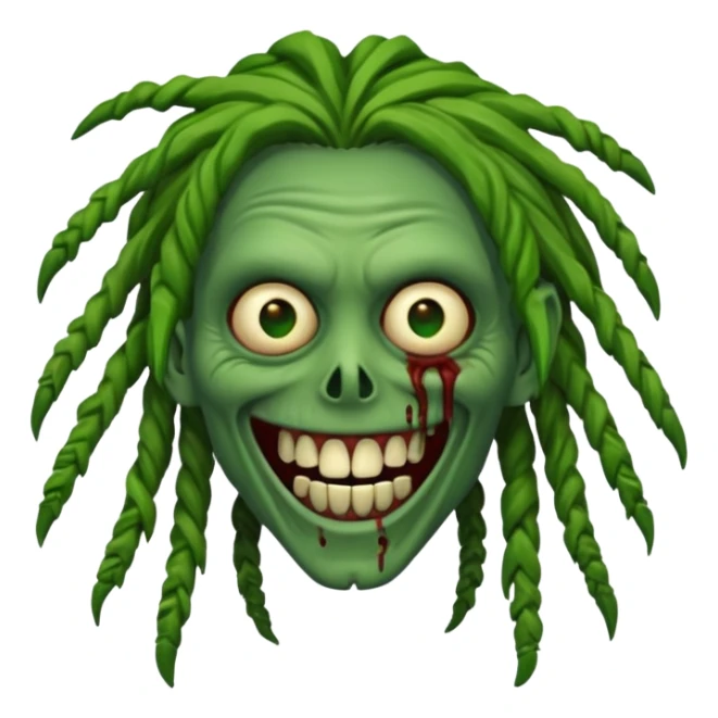 Make a image of a zombie with dreads make it like a emoticon not as sary sticker