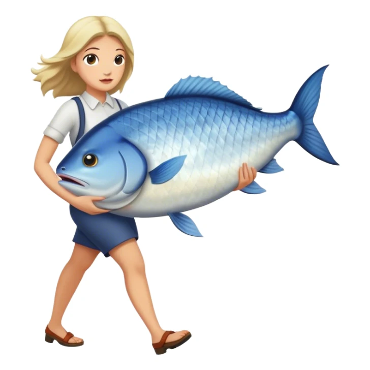 Woman walking with huge fish  sticker