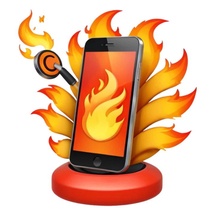 Generate aemoji of a phone spinning around with fire on sticker