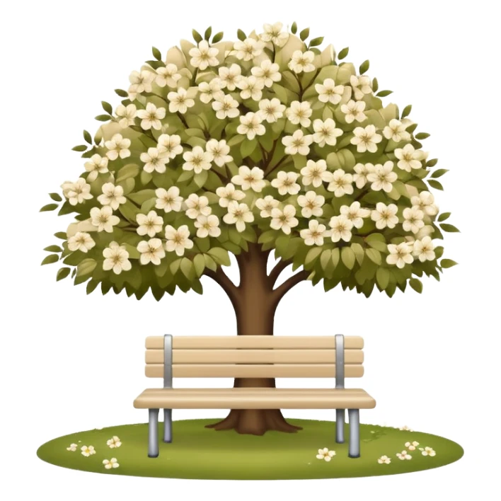 beautiful beige bench and beautiful white blooming tree sticker