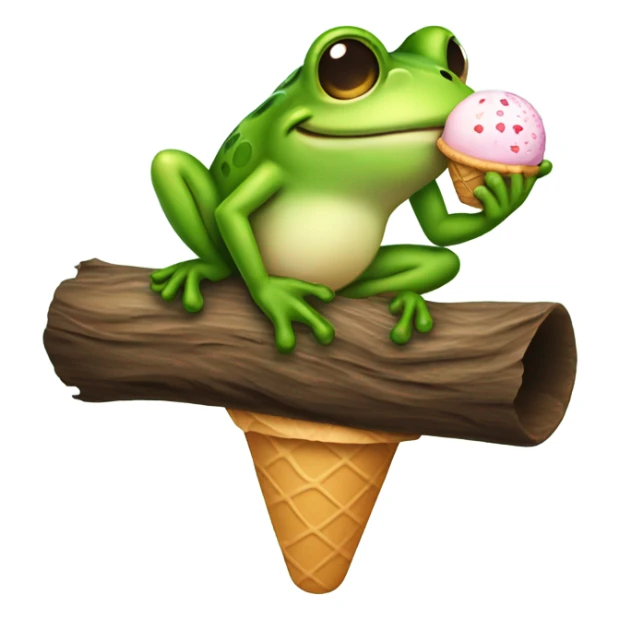 A frog on a log eating ice cream sticker