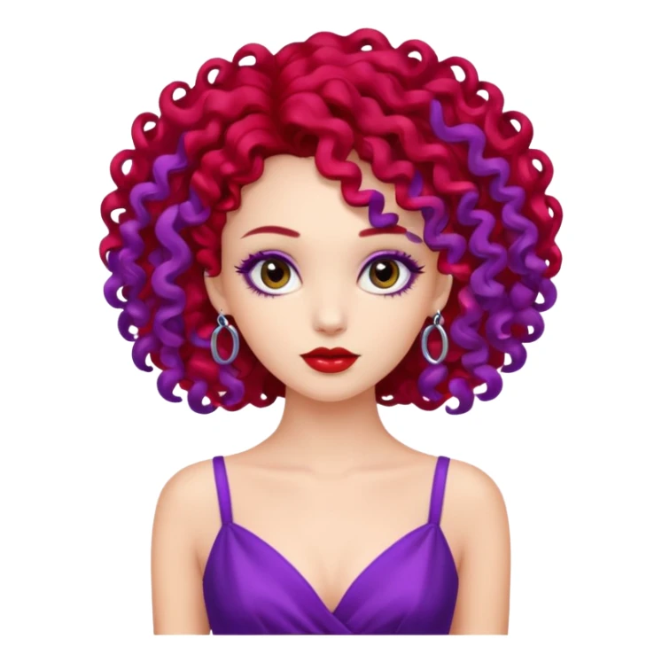Fashion Model with Purple Curls, red dress sticker