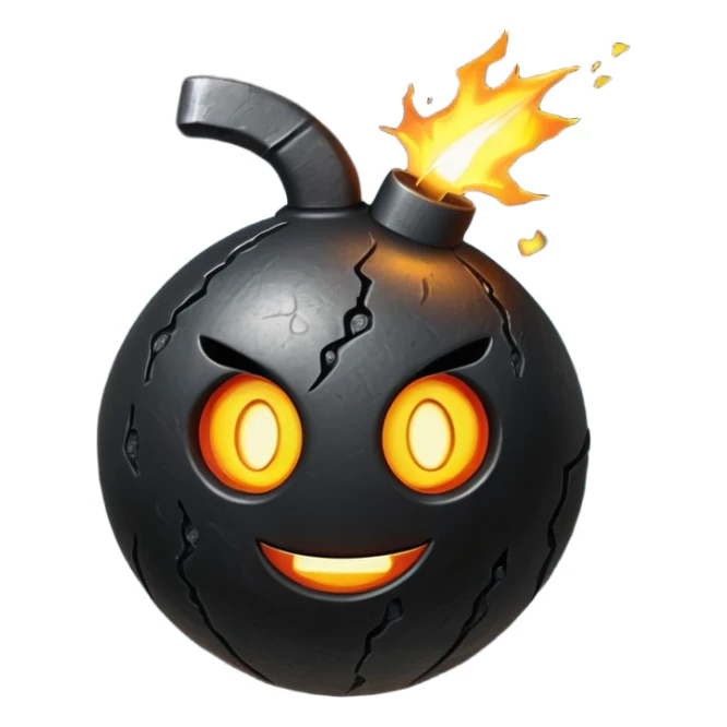 vibrant stylized cartoon bomb with lit fuse emoji, suitable as a sprite for a 2D fruit ninja game sticker