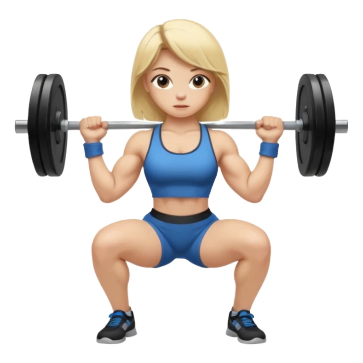 Blonde girl with muscles with a barbell ready to squat sticker