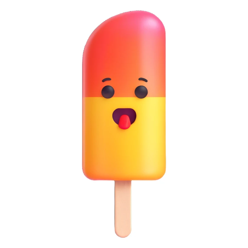 Add sparkling effects around the popsicle, maintaining the 3D iOS emoji style and glossy look, with a white background. sticker