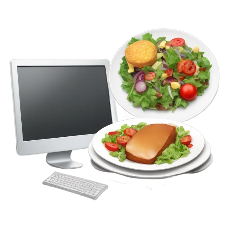 a hot delicious dinner and salad on a plate next to the computer sticker