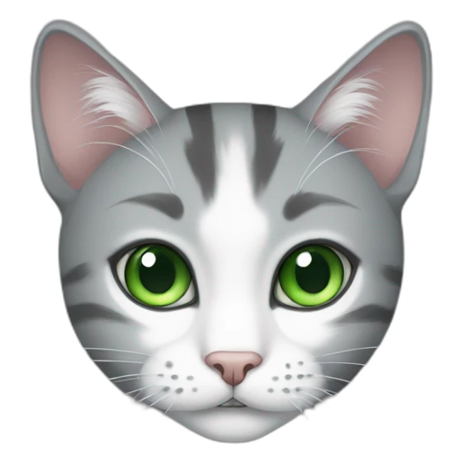 a gray and white cat with green eyes sticker