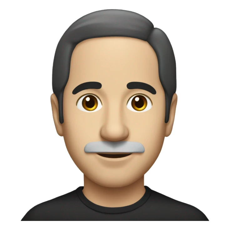 Paul Simon with dark straight hair and small beard sticker