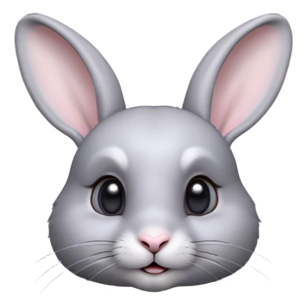 Cinematic Cute Grey Rabbit Portrait Emoji, Head tilted playfully and inquisitively, featuring a silky, smooth grey fur with soft, velvety textures, round, sparkling grey eyes filled with curiosity, Simplified yet irresistibly adorable features, highly detailed, glowing with a warm, friendly glow, high shine, affectionate and gentle, stylized with a touch of whimsy, bright and endearing, soft glowing outline, capturing the essence of a mischievous yet loving bunny, so playful it feels like it could hop out of the screen and into your arms! sticker