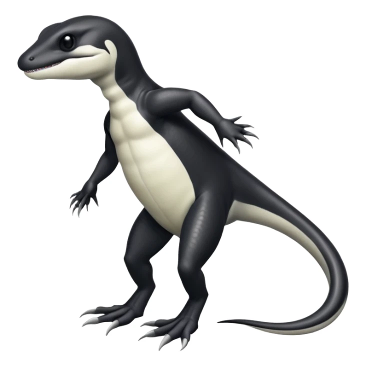 Black and white Orca-reptile-reptilian-lizard-skink-gecko-Digimon-Fakémon-hybrid full body, two legs, arms, tail sticker