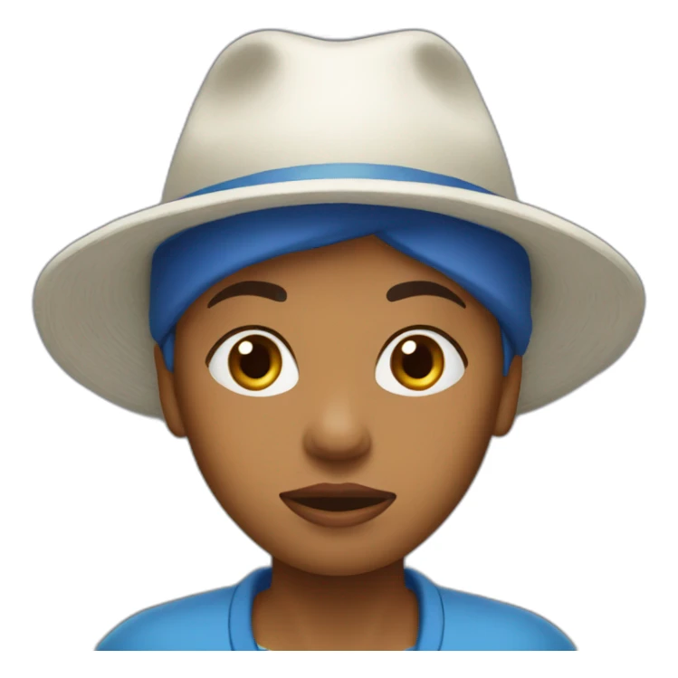 Lesotho woman with white hat, blue clothes, looking confused sticker