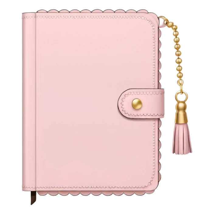a soft pink journal with scalloped edges, tiny gold dot details, and a small tassel charm, cozy and elegant stationery vibe sticker
