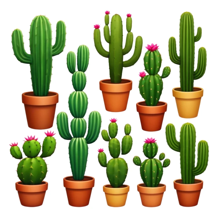 6 cacti, each more spectacular than the last, no background, sticker
