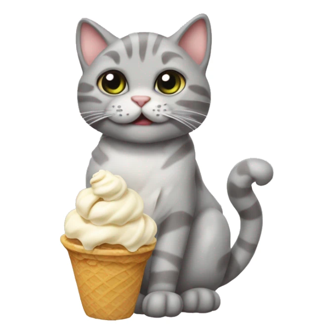 Gatto grigio cucciolo che mangia il gelato sticker