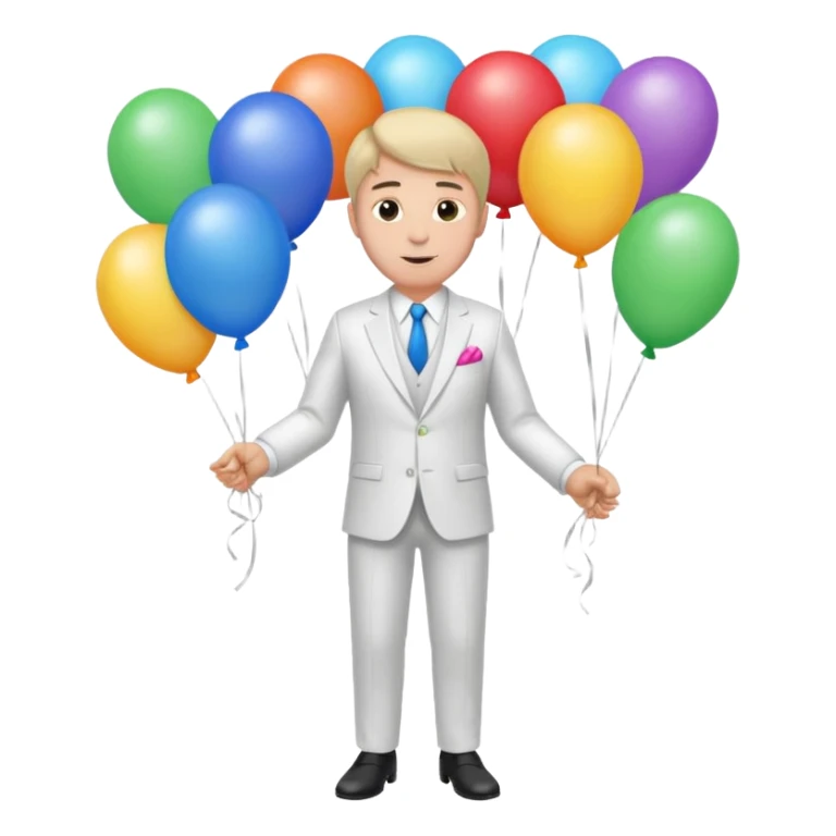 Birthday male with ballons in white suit sticker