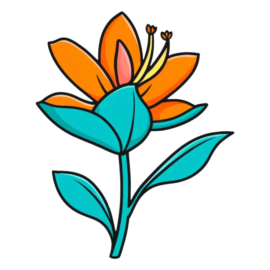 vibrant tropical flower with teal and orange colors sticker