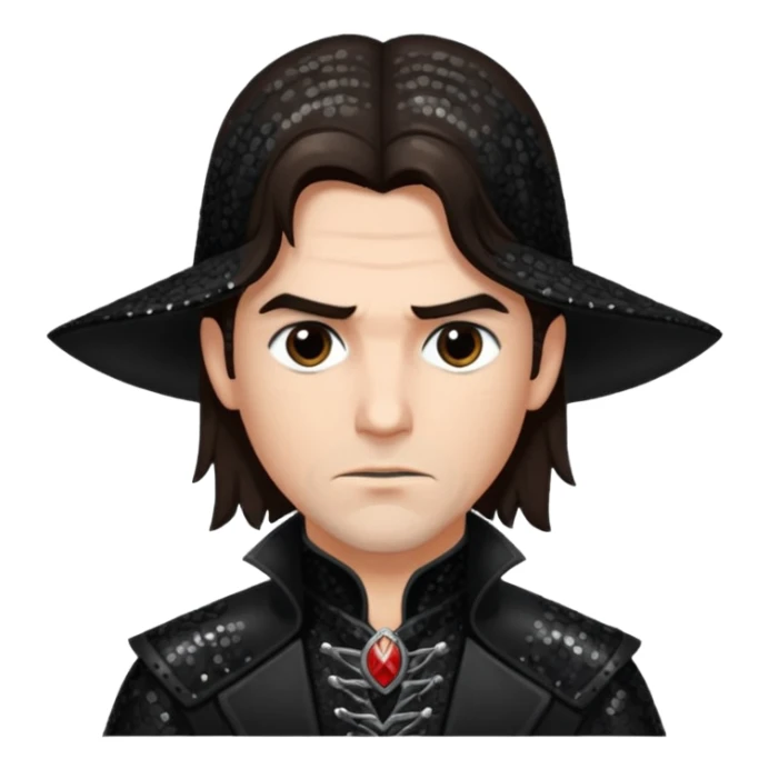 Gabriel Van Helsing from Van Helsing with long dark brown hair, black sequin outfit sticker