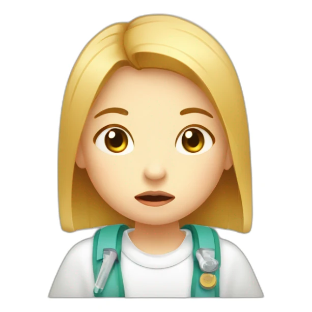 little girl with thermometer in mouth looking sick simple style flat sticker