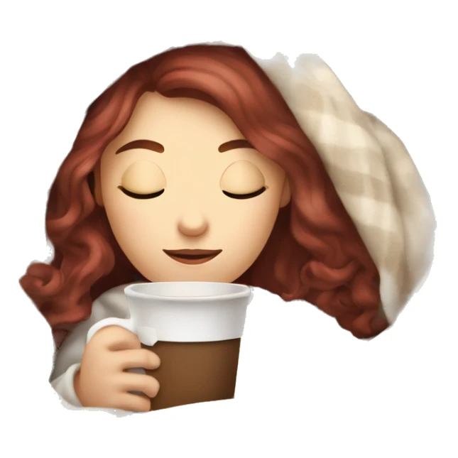 pale burgundy haired girl inside a blanket sipping coffee eyes closed sticker