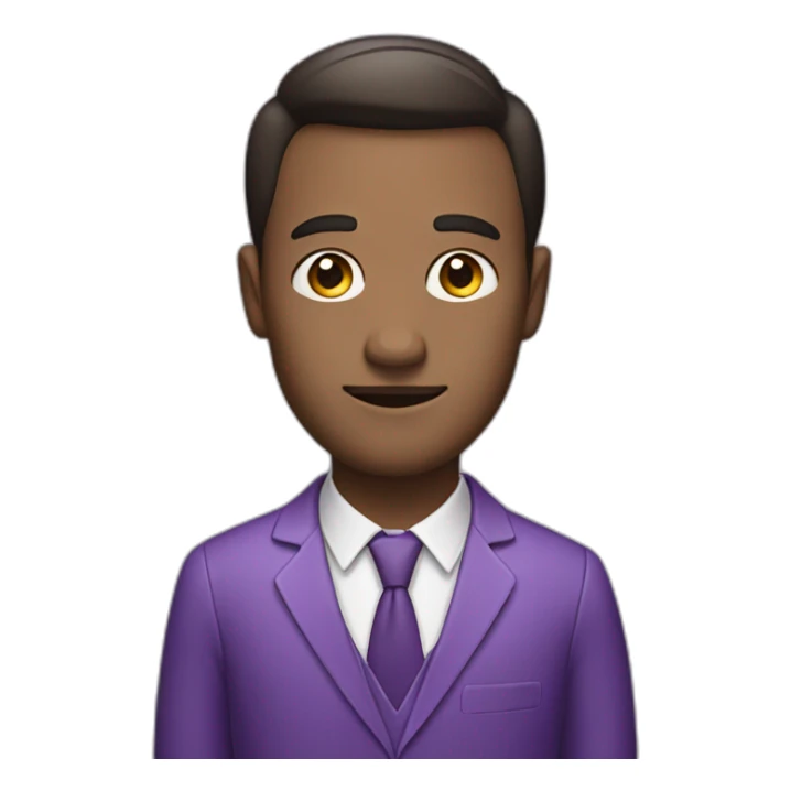 Man in purple suit with half white half checkered shirt inside sticker