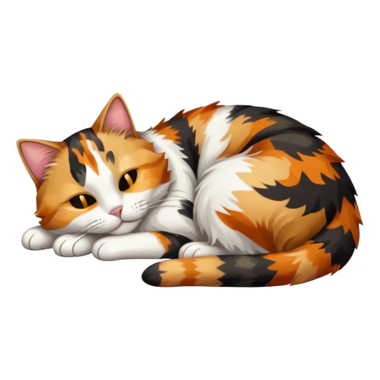 full body colourful light patched calico tabby cat with hazel eyes sleeping sticker