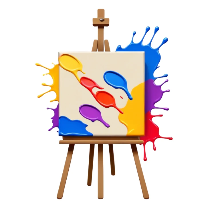 canvas on an easel with bright paint strokes, fun and inviting sticker